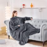 Aisbo Fleece Wearable Blanket mit Ärmeln & Fussanwärmung – Übergrosse Kuscheldecke