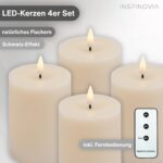 INSPINOVIA LED Echtwachs Kerzen 4er Set mit Fernbedienung & Timer – Cremeweiß – Bild 3