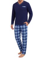 Bresdk Herren Schlafanzug Baumwolle Lang – Warmer Pyjama mit V-Ausschnitt & Taschen