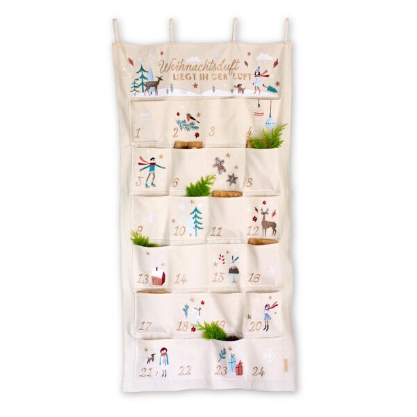 Papierdrachen Adventskalender 2026 Wandkalender 120 x 60 cm – Bestickter Stoff zum Befüllen
