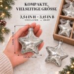 DN DECONATION Weihnachtskugeln Set – 4 Glassterne Silber mit Crackle-Optik – Bild 3