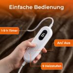 KLAMER Wärmedecke 180x130 cm mit 9 Heizstufen – Elektrische Heizdecke für Bett & Sofa – Bild 5