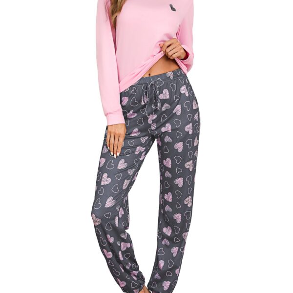 Bresdk Damen Schlafanzug Lang aus 100% Baumwolle – Warmer Pyjama mit Herz-Print S-XXL