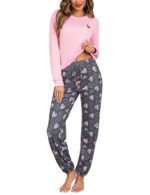 Bresdk Damen Schlafanzug Lang mit Herz-Print – Baumwolle Pyjama S-XXL
