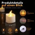 cimetech 12 LED Teelichter USB-C Wiederaufladbar mit Fernbedienung & Timer – Bild 3
