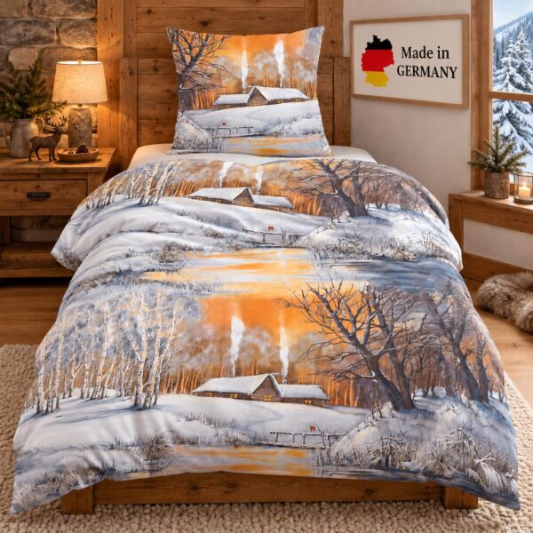 Träumschön Biber Bettwäsche 2tlg. 135x200 cm – Winterlandschaft aus 100% Baumwolle