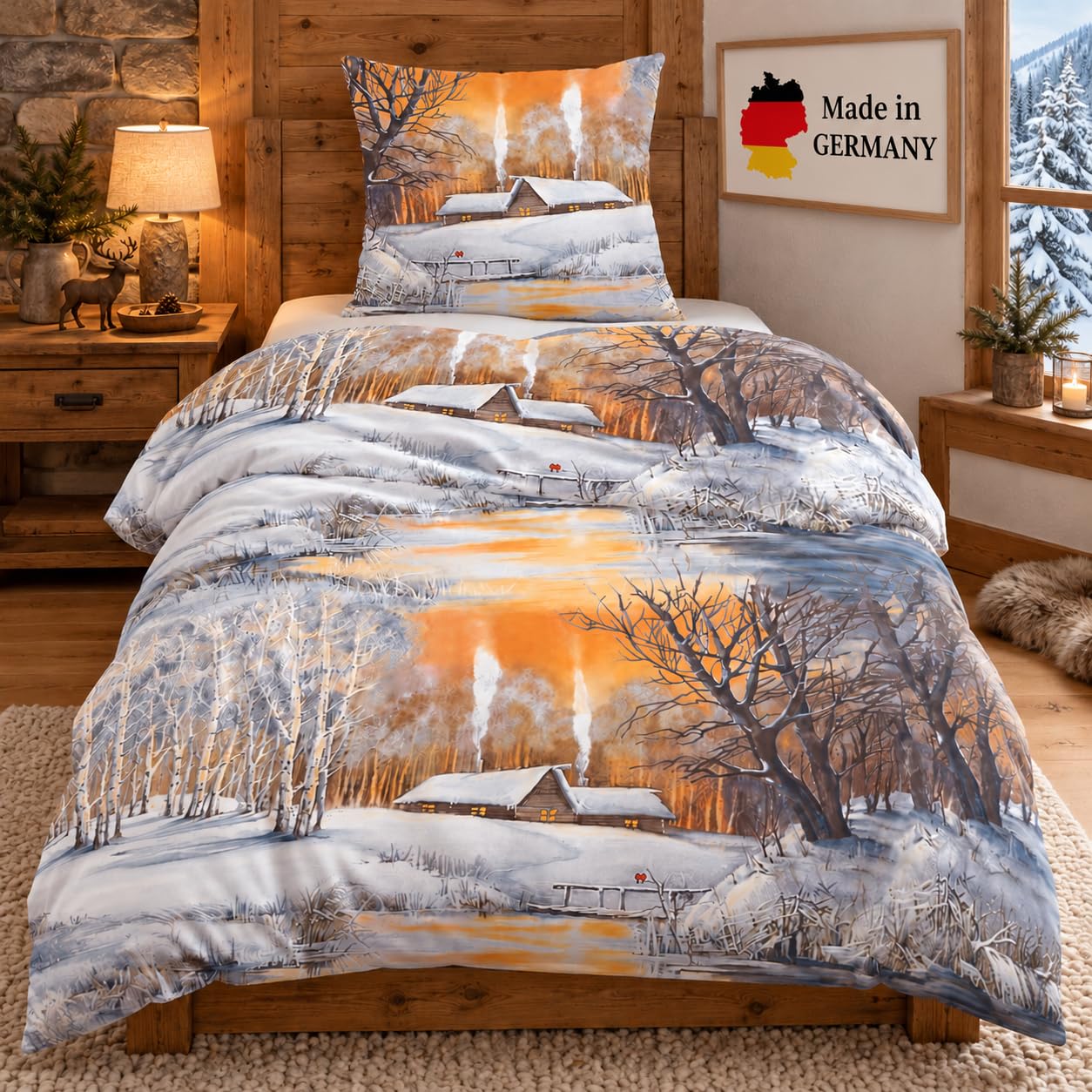 71G90-YegOL._SY1254_.jpg Träumschön Biber Bettwäsche 2tlg. 135x200 cm – Winterlandschaft aus 100% Baumwolle – Bild 1