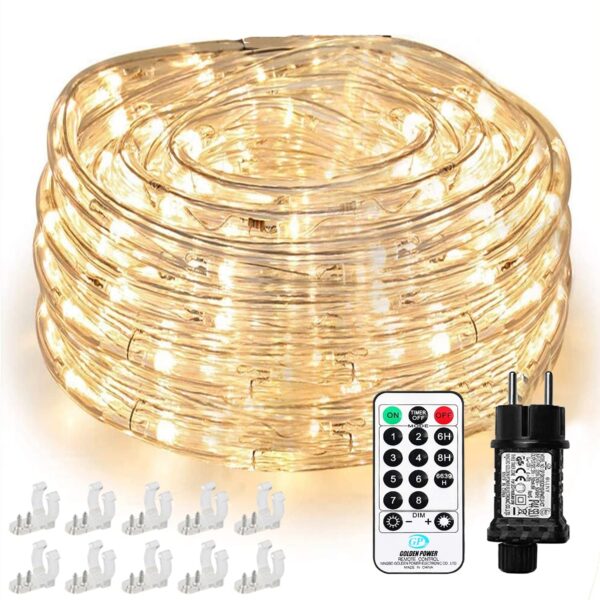 15m LED Lichterschlauch mit 240 LEDs Warmweiss – Wetterfeste Lichterkette mit Timer für Garten & Party