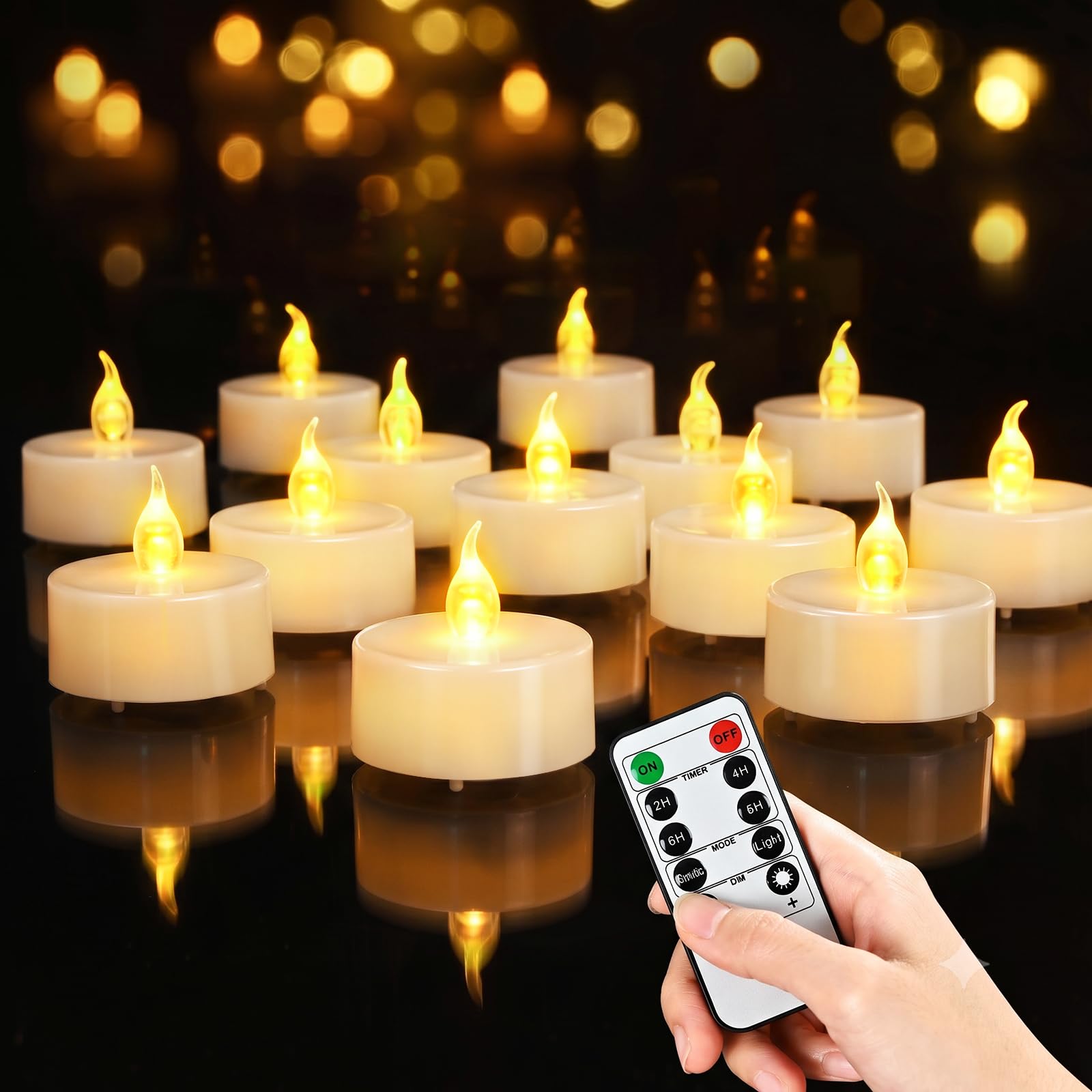 71IBUhSsNAL._SY1600_.jpg cimetech 24er LED Teelichter mit Timer & Fernbedienung – flammenlose Kerzen für sichere Dekoration – Bild 1