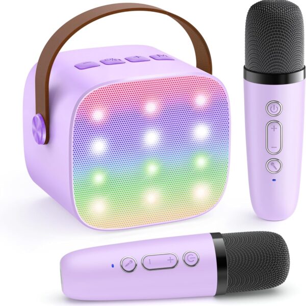 YLL Mini Karaoke Maschine mit 2 kabellosen Mikrofonen – Tragbar für Kinder ab 3 Jahren
