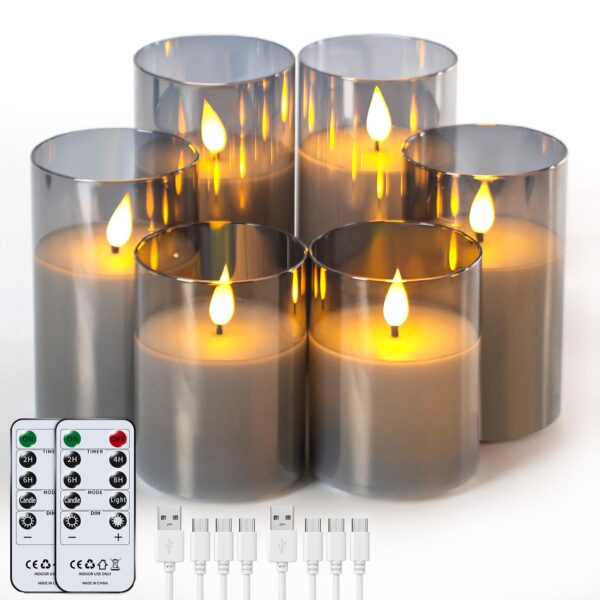 Forever Speed 6er-Set LED-Kerzen Grau Glas – Aufladbar mit Fernbedienung & Timer