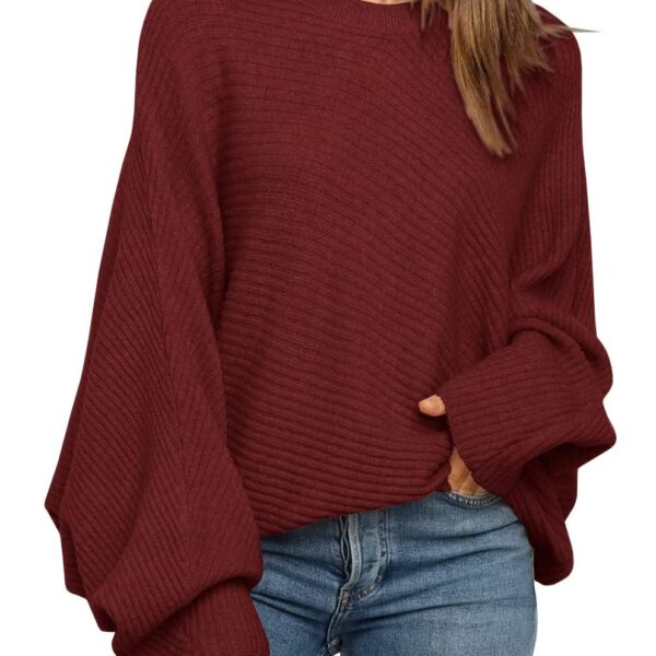 Fessceruna Damen Oversize Strickpullover mit Fledermausärmel – Winterpulli Rundhals