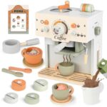Dreamon Holz-Kaffeemaschine für Kinderküche – 15-teiliges Rollenspiel-Set ab 3 Jahren