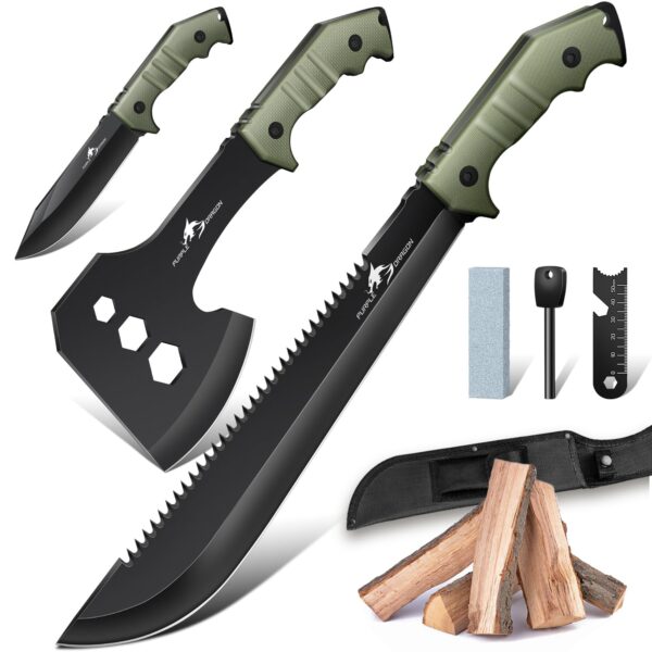 Purple Dragon Outdoor Messer & Axt Set mit D2 Stahl – Handgeschmiedet für Survival & Camping