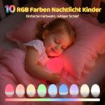 COOLNIGHT Ei-Nachtlicht mit 10 Farben & 10 Helligkeitsstufen – Dimmbar mit Fernbedienung & Timer für Baby – Bild 4