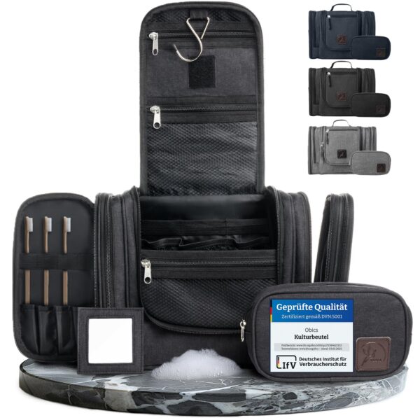 Obics Kulturbeutel XL 8L mit Spiegel & Aufhänger – Waschtasche für Damen & Herren