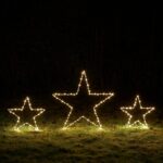 Lights4fun 3er Set LED Stern Silhouetten mit Timer – Warmweiss Aussendeko