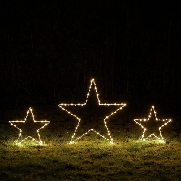 Lights4fun 3er Set LED Stern Silhouetten mit Timer – Warmweiss Aussendeko