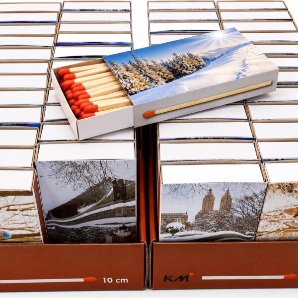Camino Langzündhölzer 10 cm – 2400er Set mit Wintermotiven für Kamin & Kerzen