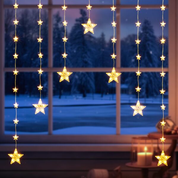 Quntis LED Sternenvorhang 74er mit Timer – IP65 Weihnachtsdeko für Innen & Aussen