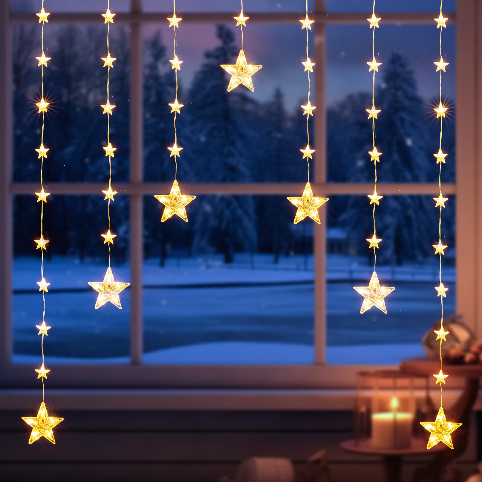 71MYQXgIAKL._SY1600_.jpg Quntis LED Sternenvorhang 74er mit Timer – IP65 Weihnachtsdeko für Innen & Aussen – Bild 1