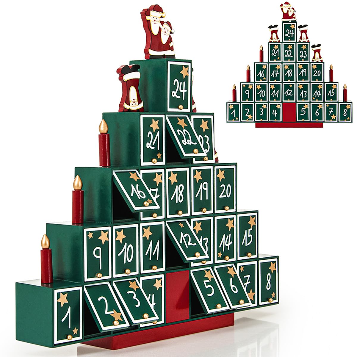 Spielwerk Adventskalender Tannenbaum zum Befüllen – Wiederverwendbar aus Holz