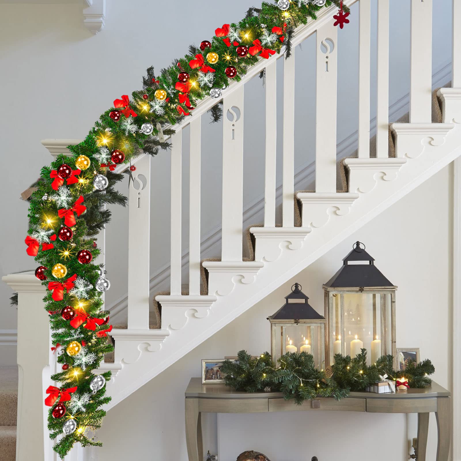 Yakimz Weihnachtsgirlande 5m mit 100 LEDs Warmweiss – Künstliche Tannengirlande mit Deko