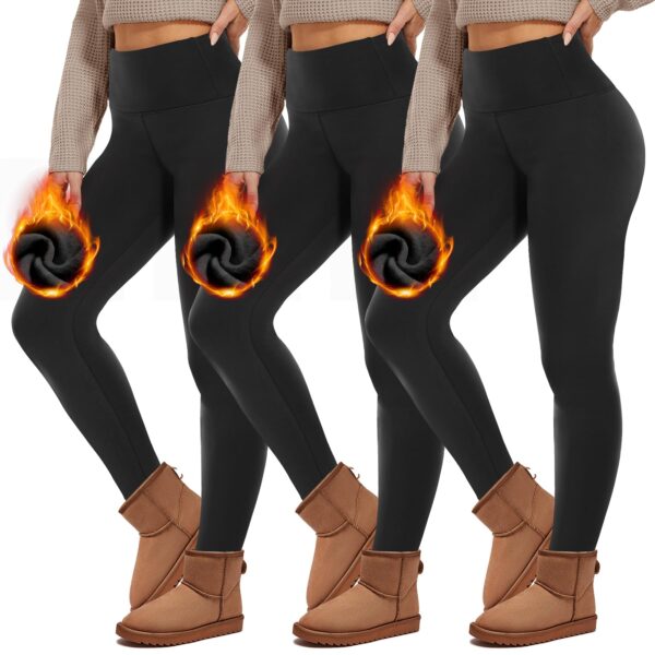 HIPOWER 3er Pack Thermo Leggings Damen – Fleece gefüttert, High Waist, mit Taschen