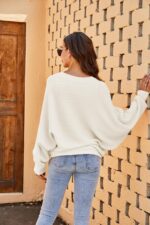 Fessceruna Damen Oversize Strickpullover mit Fledermausärmel – Wärmender Winterpulli – Bild 4