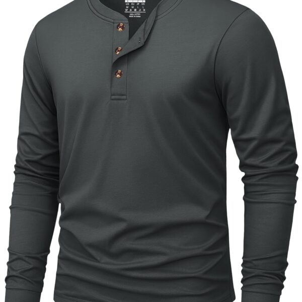 KEFITEVD Henley Langarmshirt Herren – Baumwolle Regular Fit mit 3 Knöpfen