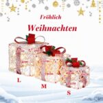 COSTWAY 3er Set LED Geschenkboxen – Beleuchtete Weihnachtsdeko mit Timer für Innen & Aussen – Bild 2