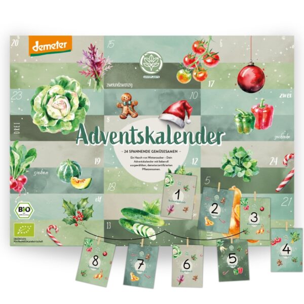 Bio Saatgut Adventskalender 2026 – 24 Demeter Gemüse Samen mit DIY Zubehör