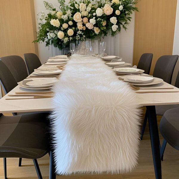 Kunstfell-Tischläufer Weiss 30 x 120 cm – Flauschige Weihnachtsdeko für Esstisch