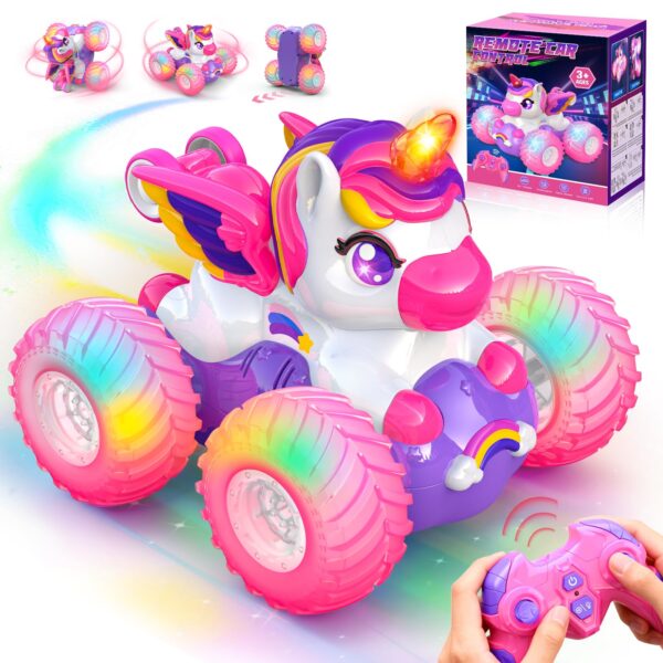 HappyGoLucky Einhorn RC Auto 2.4GHz 4WD – Ferngesteuertes Spielzeug für Mädchen 3-12 Jahre