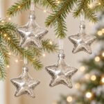 DN DECONATION Weihnachtskugeln Set – 4 Glassterne Silber mit Crackle-Optik – Bild 4