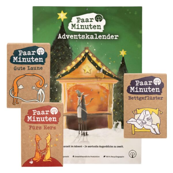 PaarMinuten Adventskalender 2026 + 3 Kartensets – 24 Erlebnisse & 159 Gesprächsimpulse für Paare