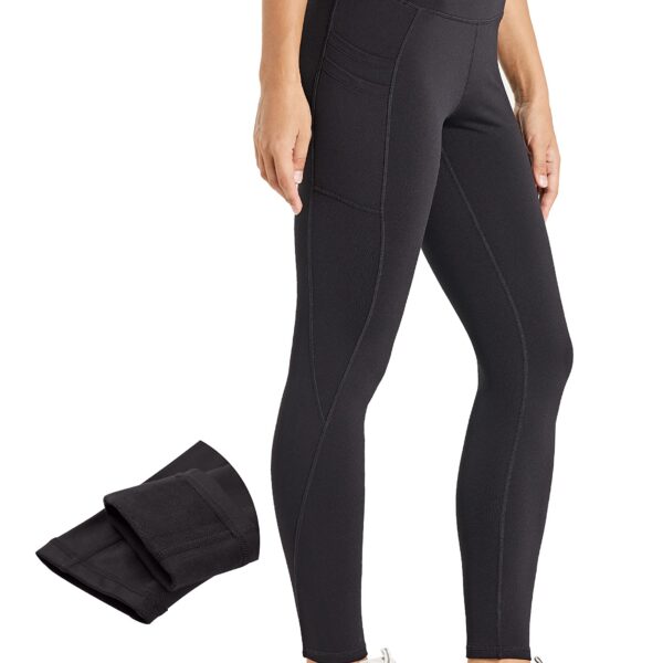 Comallan Damen Thermo Leggings mit Taschen – Fleece gefüttert & wasserdicht