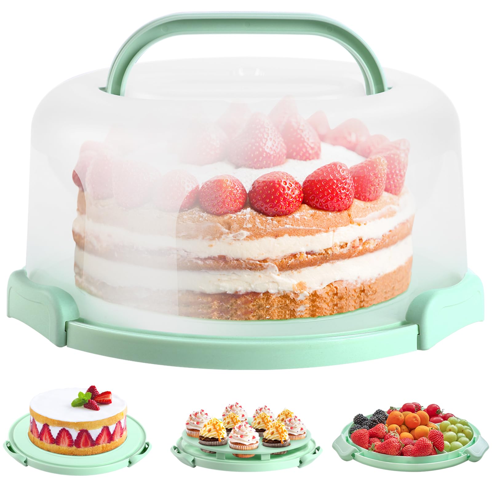 71VpQP8zW3L._SY1600_.jpg Ohuhu Kuchen Transportbox 10 Zoll – 3in1 Tortenbox mit Cupcake Tablett & Tragegriff – Bild 1