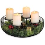 Sziqiqi Adventskranz Modern 30cm Metall Schwarz – Kerzenhalter mit Metallgestell für Weihnachtsdeko