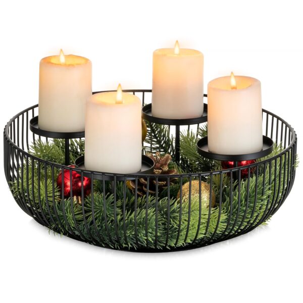 Sziqiqi Adventskranz Modern 30cm Metall Schwarz – Kerzenhalter mit Metallgestell für Weihnachtsdeko