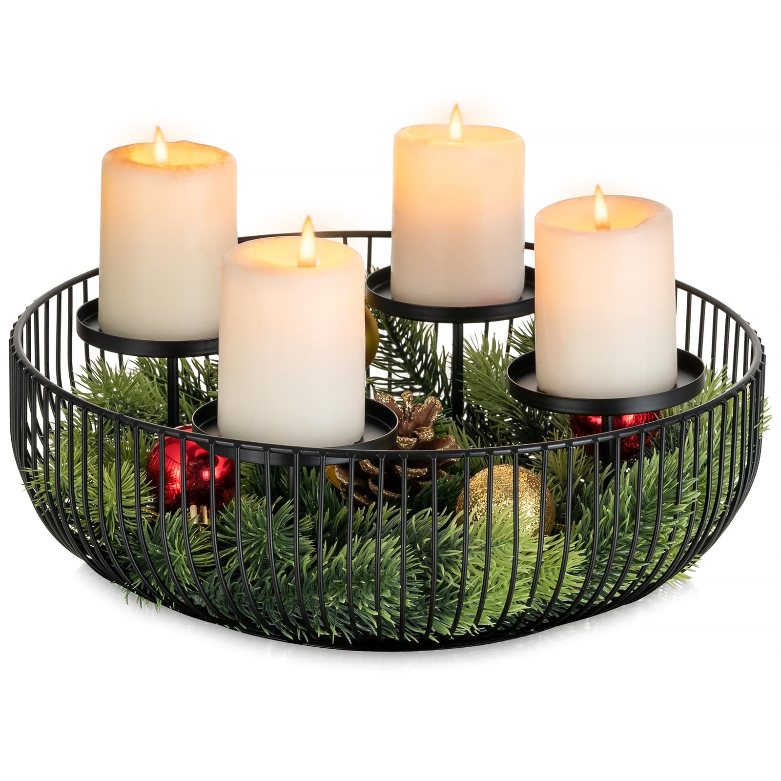71W7D3Gy5dL._SY1600_.jpg Sziqiqi Adventskranz Modern 30cm Metall Schwarz – Kerzenhalter mit Metallgestell für Weihnachtsdeko – Bild 1