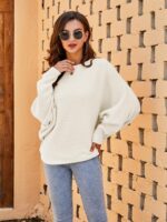 Fessceruna Damen Oversize Strickpullover mit Fledermausärmel – Wärmender Winterpulli – Bild 5