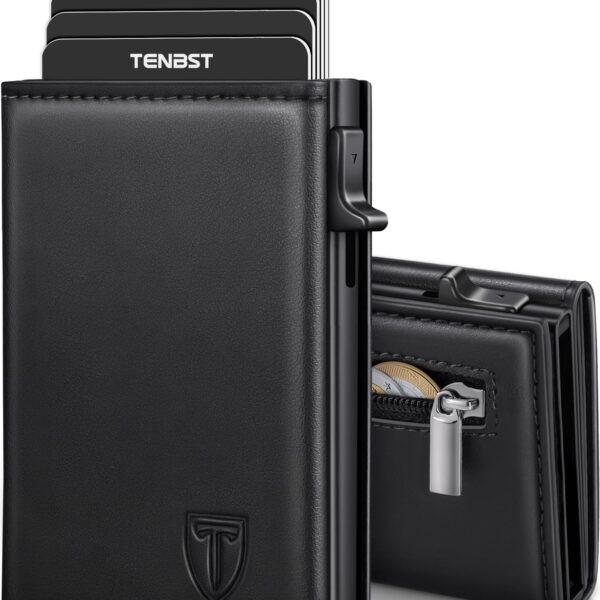 TENBST Slim Wallet Herren mit RFID Schutz – Kompaktes Kartenetui 8 Fächer Schwarz