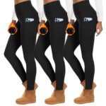 HIPOWER 3er Pack Thermo Leggings Damen – Fleece gefüttert, High Waist, mit Taschen