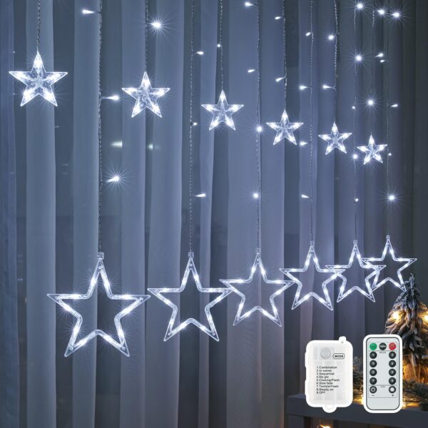 BLOOMWIN 2M Lichtervorhang mit 138 LED Sternen – Kaltweiße Weihnachtsbeleuchtung für Fenster