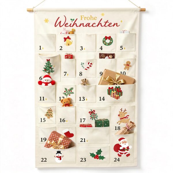 Shining She Adventskalender zum Befüllen 120x70cm – Wiederverwendbarer Weihnachtskalender mit 24 Fächern