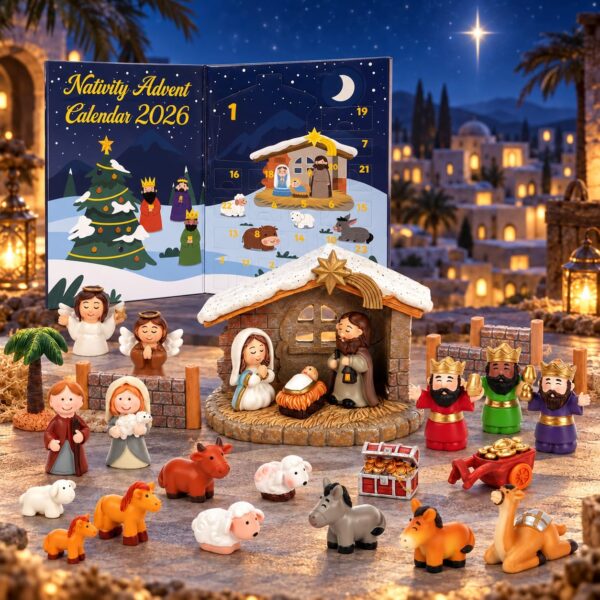 Krippen-Adventskalender 2026 – 24 Krippenfiguren Komplettset für Kinder ab 1 Jahr