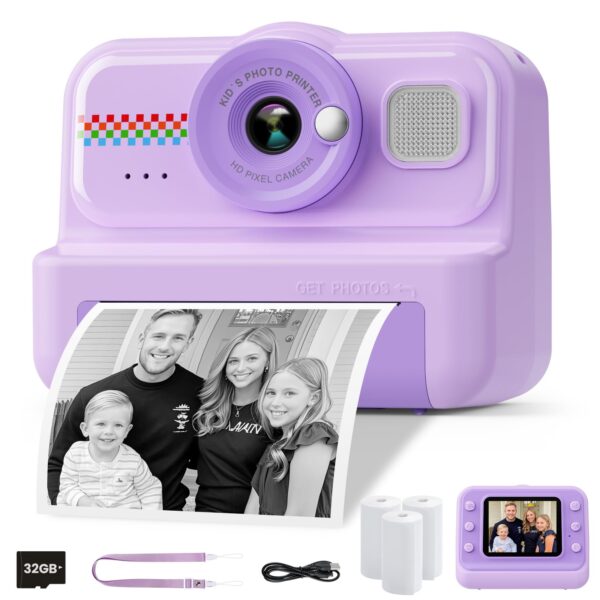 HiMont Kinder-Sofortbildkamera 1080P mit 32GB & Druckpapier – Violett