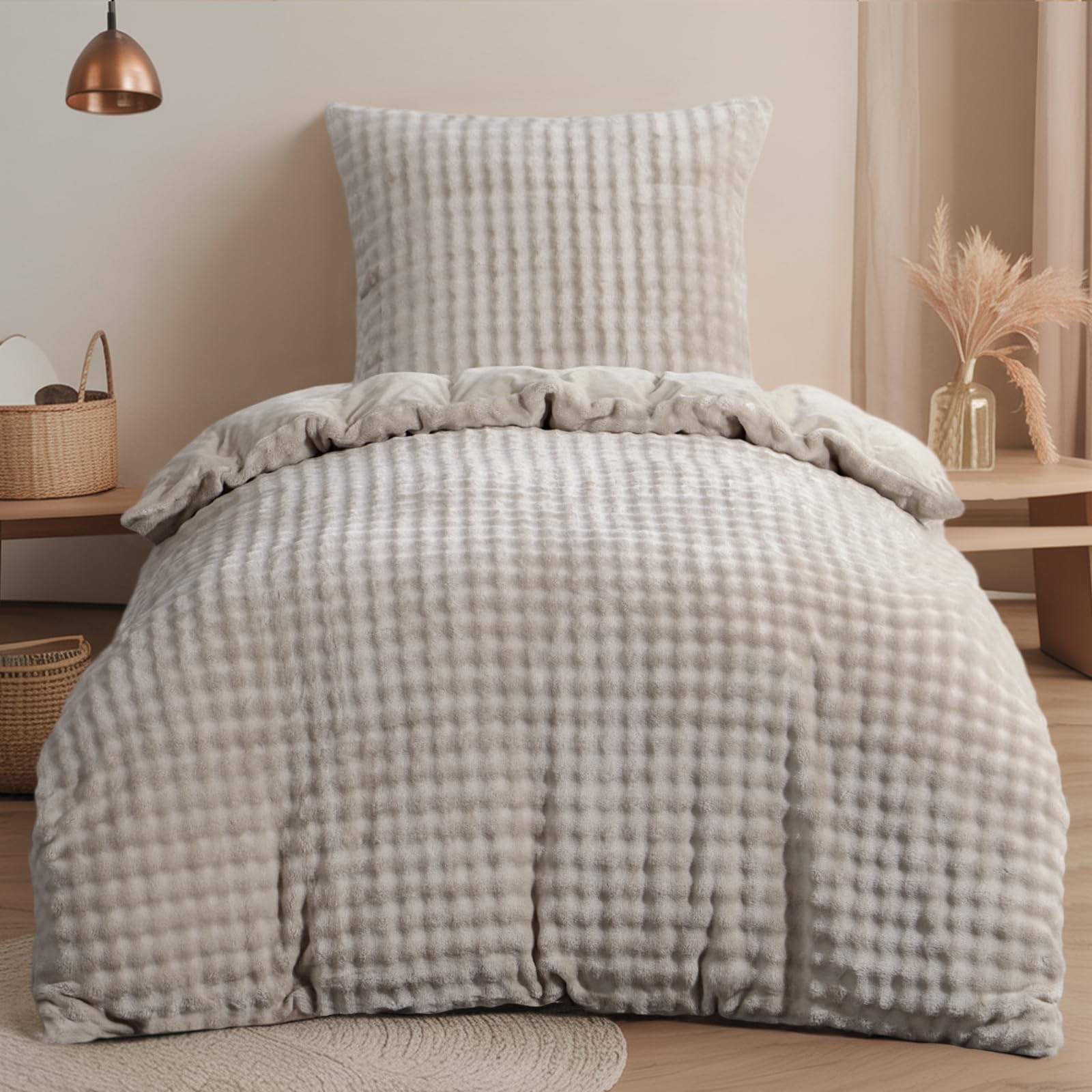 71aeHIskTOL._SY1600_.jpg RUIKASI Winter Plüsch Bettwäsche 135x200 cm – 3D Bubble Fleece mit Reissverschluss – Bild 1
