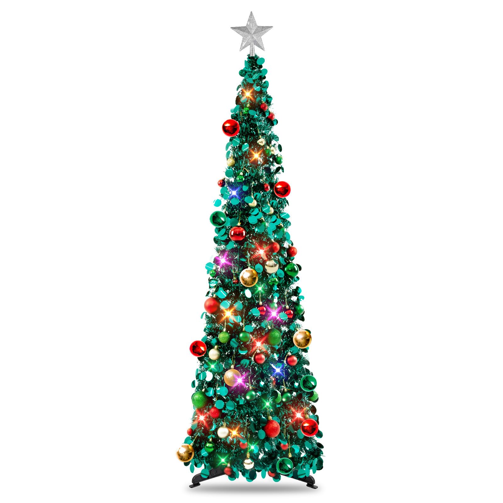 71azw3FC4uL._SY1600_.jpg 5FT Pop-up Weihnachtsbaum mit LED-Beleuchtung & 30 Weihnachtskugeln – Faltbar für schnelle Montage – Bild 1